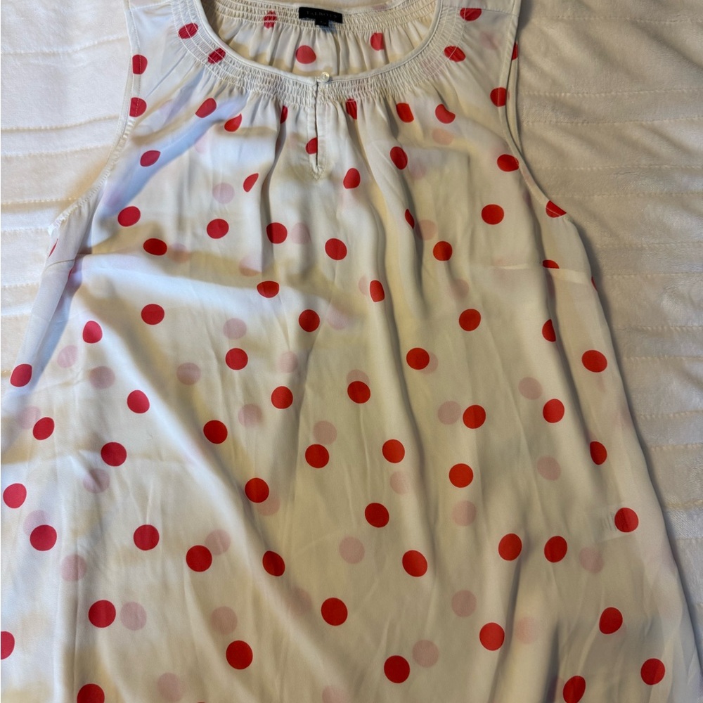 Cream Sleeveless Top with Coral Polka Dots